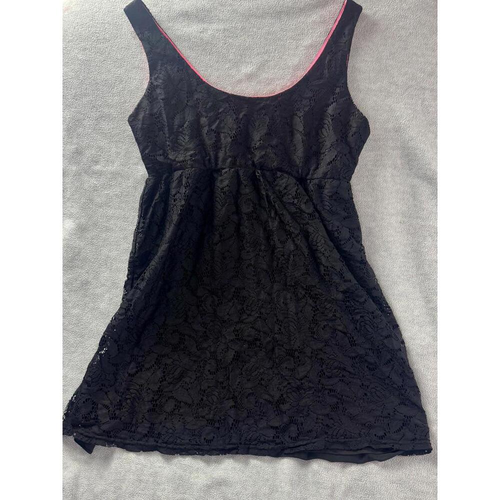 pinky‎ black lace dress neon pink lining babydoll mini goth y2k party club xl